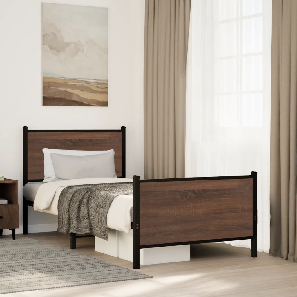 Cadre de lit en métal sans matelas chêne marron 90x190 cm - XIOS