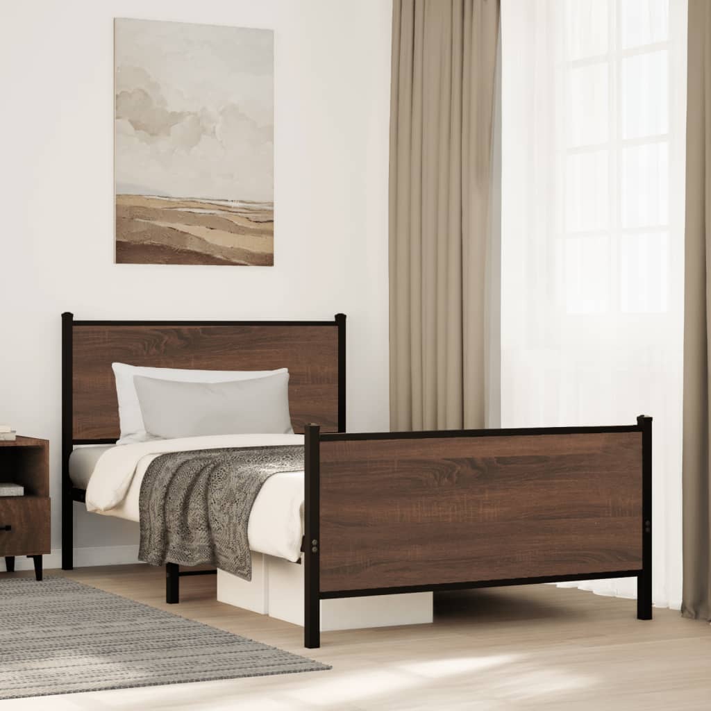 Cadre de lit en métal sans matelas chêne marron 107x203 cm - XIOS