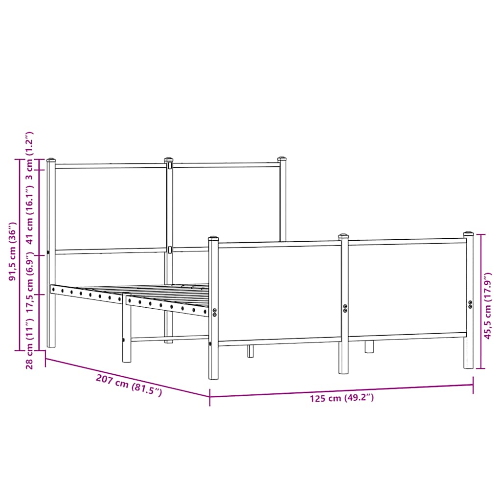 Cadre de lit en métal sans matelas chêne marron 120x200 cm - XIOS