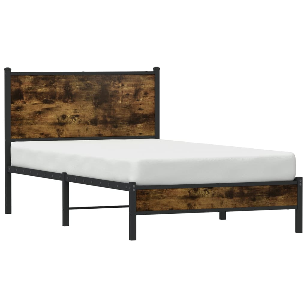 Cadre de lit en métal sans matelas chêne fumé 100x190 cm - XIOS