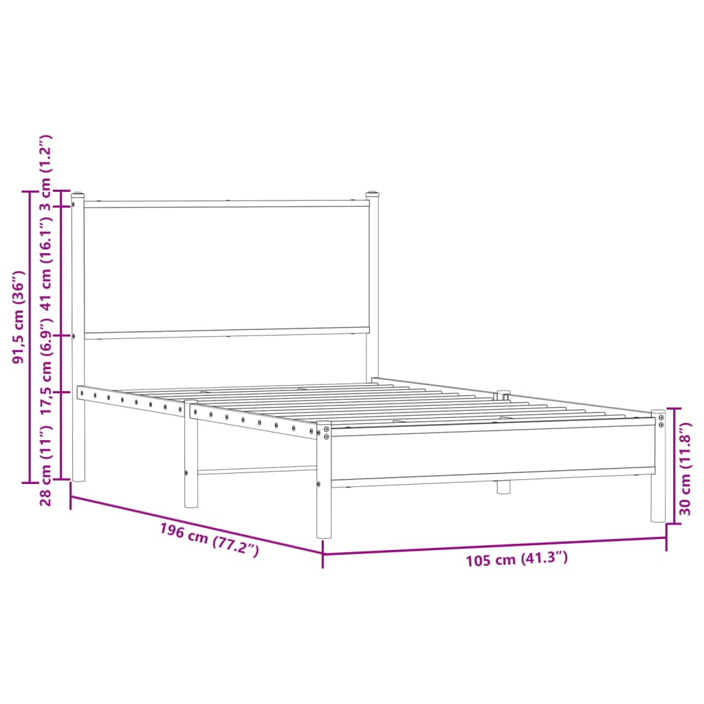 Cadre de lit en métal sans matelas chêne fumé 100x190 cm - XIOS