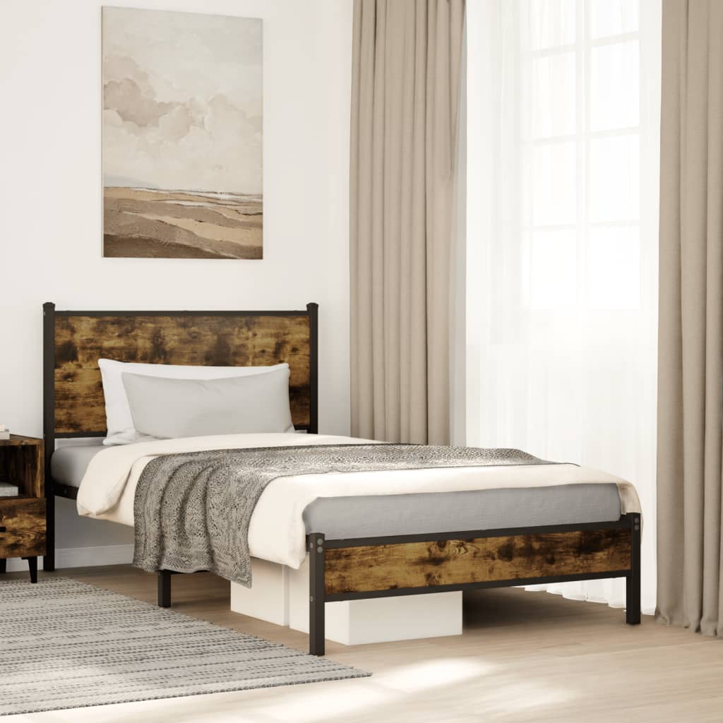Cadre de lit en métal sans matelas chêne fumé 100x190 cm - XIOS