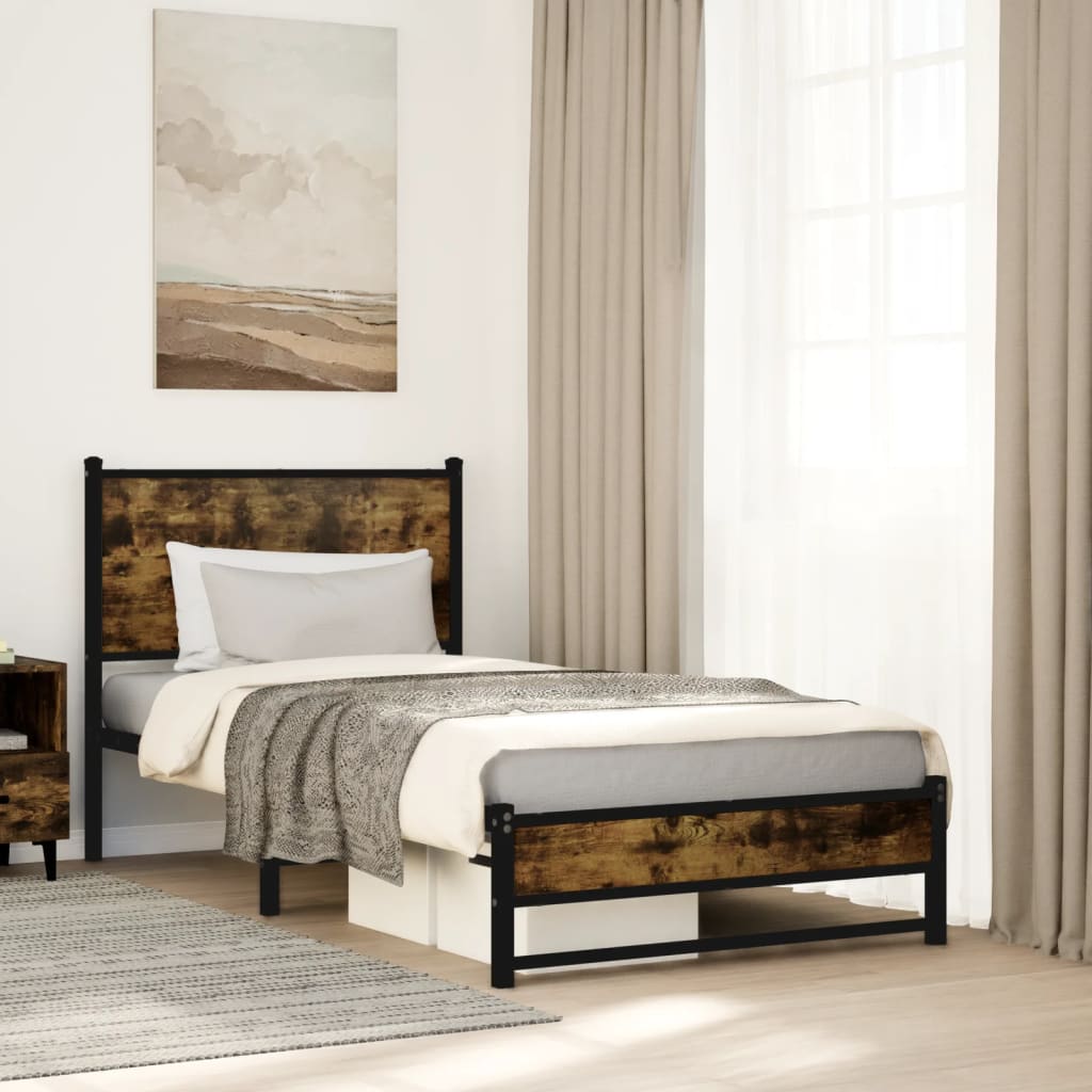 Cadre de lit en métal sans matelas chêne fumé 90x190 cm - XIOS