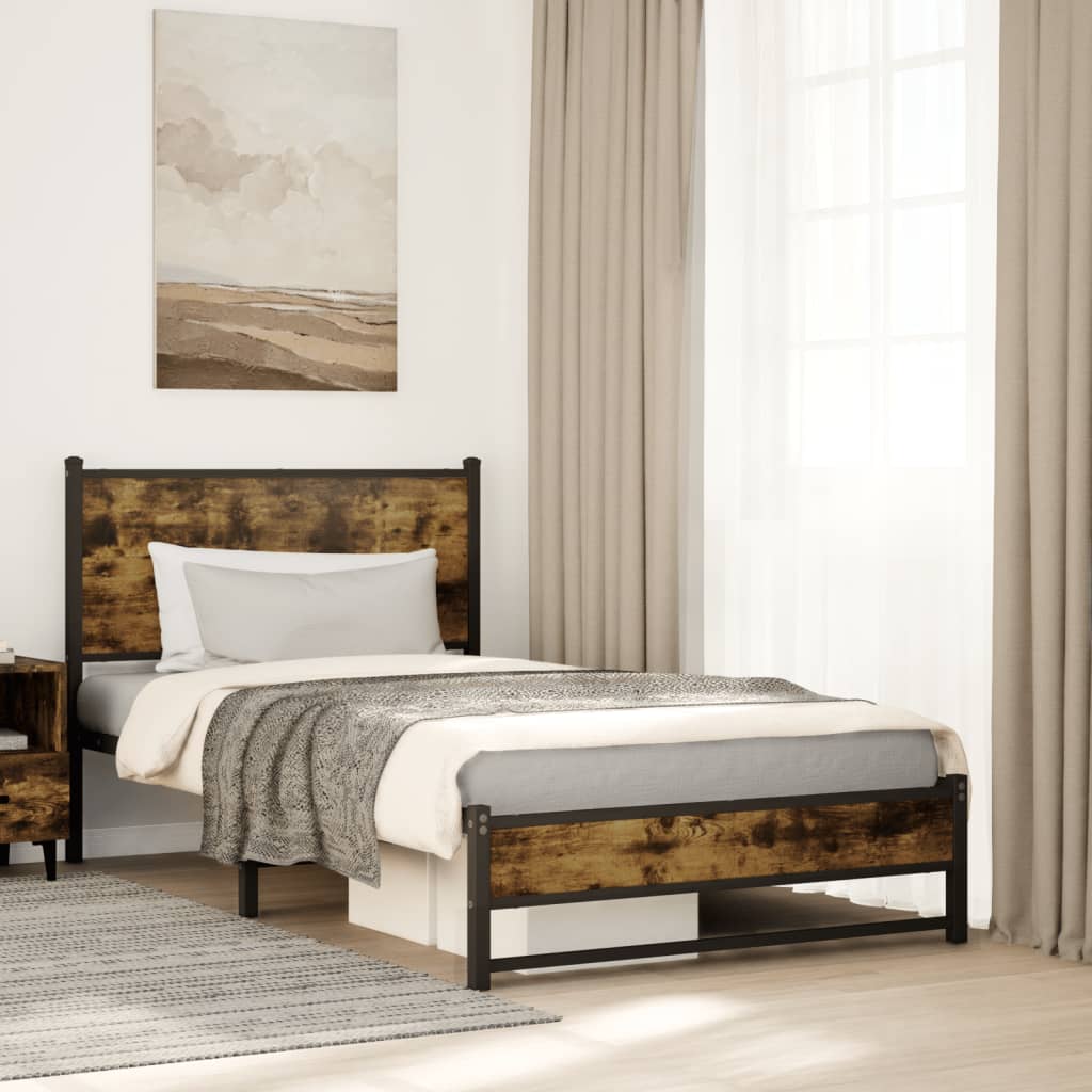 Cadre de lit en métal sans matelas chêne fumé 100x190 cm - XIOS