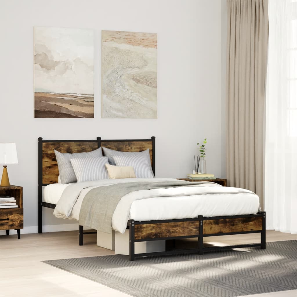 Cadre de lit en métal sans matelas chêne fumé 120x200 cm - XIOS