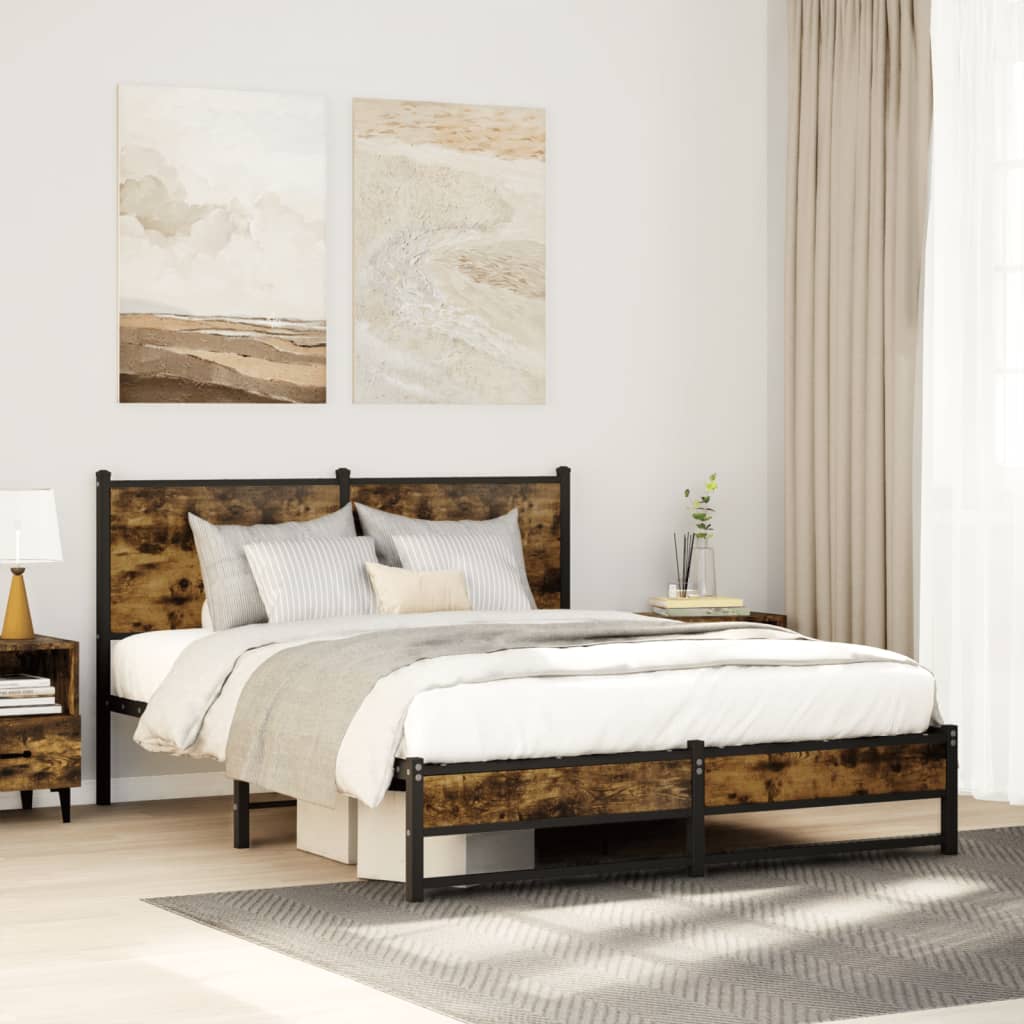 Cadre de lit en métal sans matelas chêne fumé 137x190 cm - XIOS
