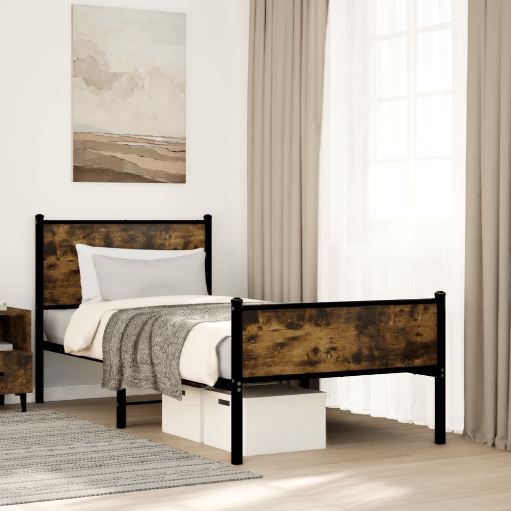 Cadre de lit en métal sans matelas chêne fumé 80x200 cm - XIOS