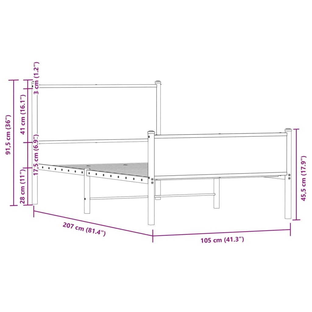 Cadre de lit en métal sans matelas chêne fumé 100x200 cm - XIOS
