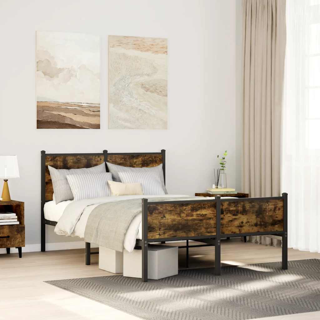Cadre de lit en métal sans matelas chêne fumé 120x190 cm - XIOS