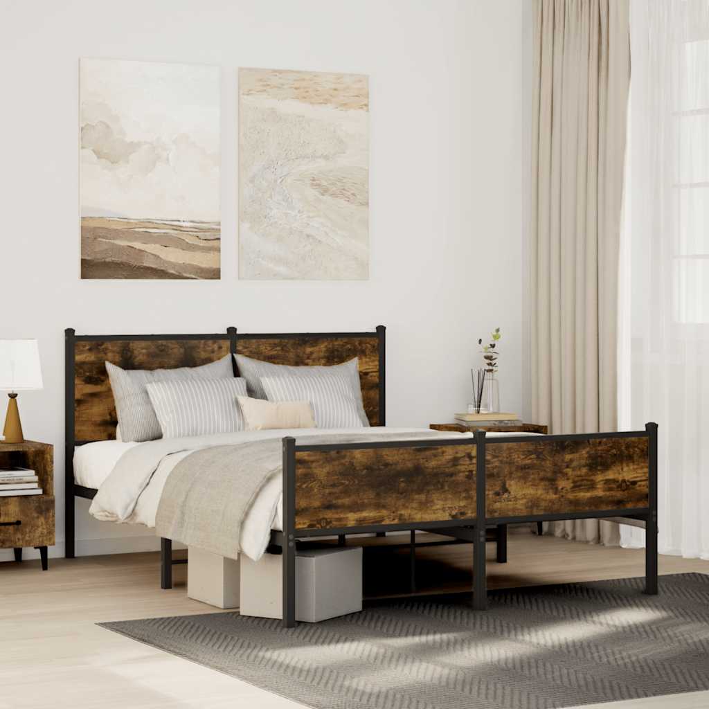 Cadre de lit en métal sans matelas chêne fumé 140x190 cm - XIOS