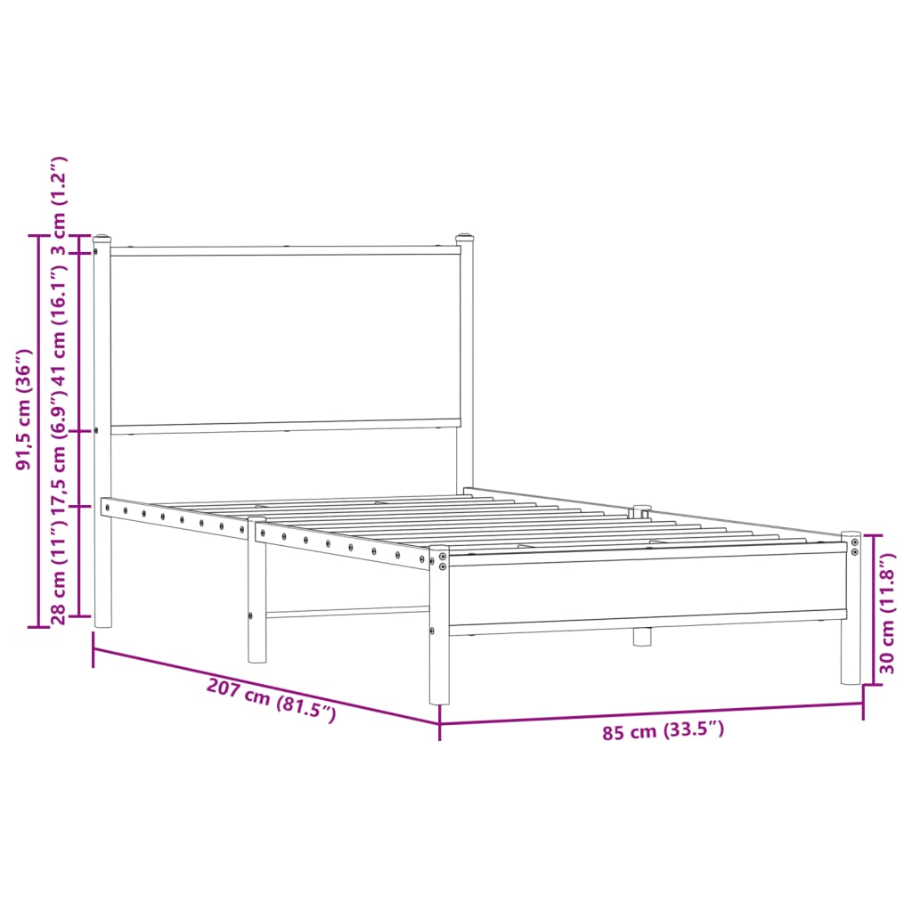 Cadre de lit en métal sans matelas chêne sonoma 80x200 cm - XIOS