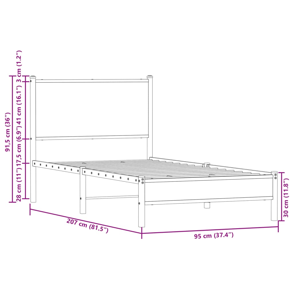 Cadre de lit en métal sans matelas chêne sonoma 90x200 cm - XIOS