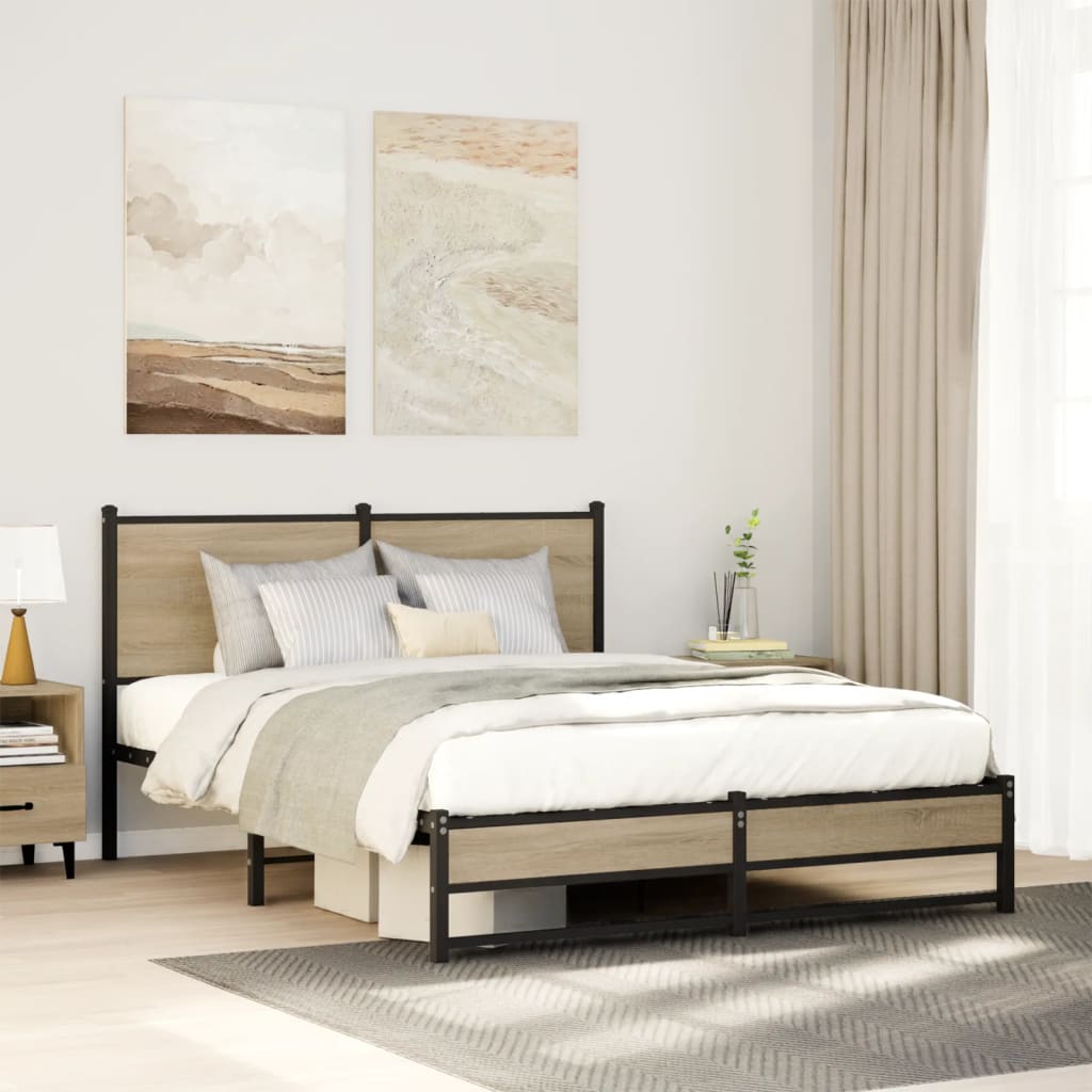 Cadre de lit en métal sans matelas chêne sonoma 137x190 cm - XIOS