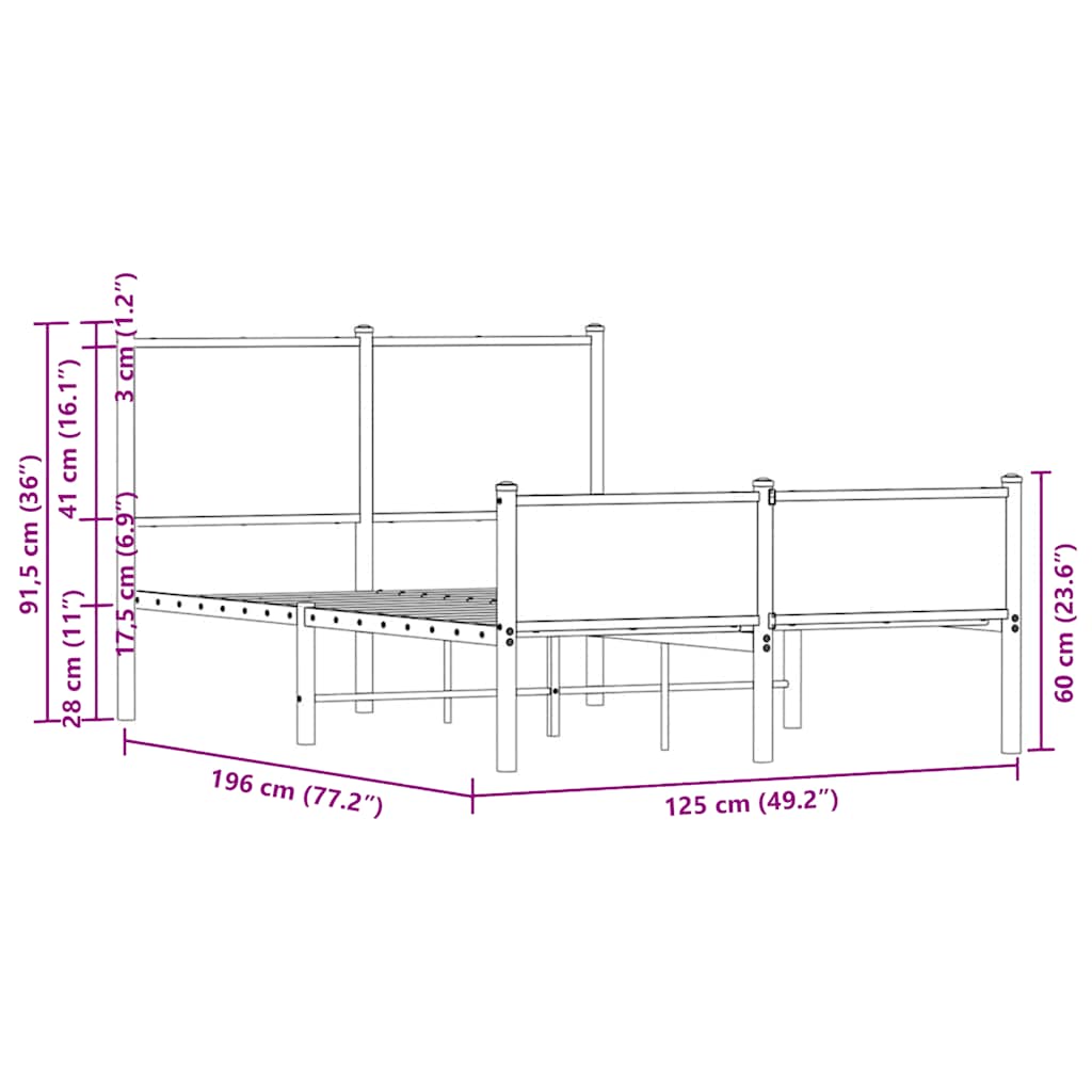Cadre de lit en métal sans matelas chêne sonoma 120x190 cm - XIOS