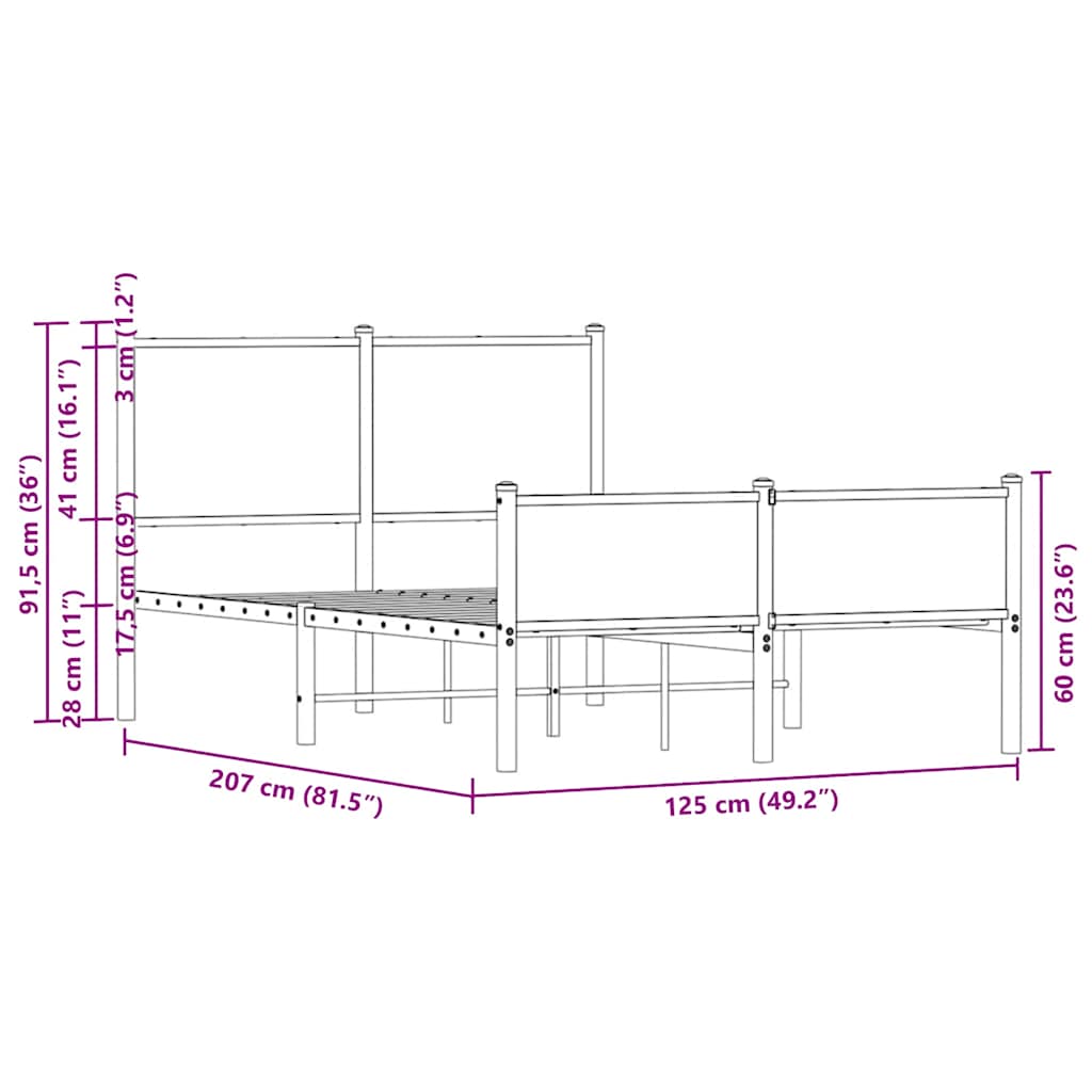 Cadre de lit en métal sans matelas chêne sonoma 120x200 cm - XIOS