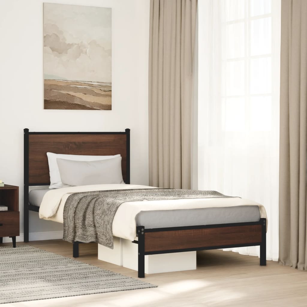 Cadre de lit en métal sans matelas chêne marron 90x190 cm - XIOS