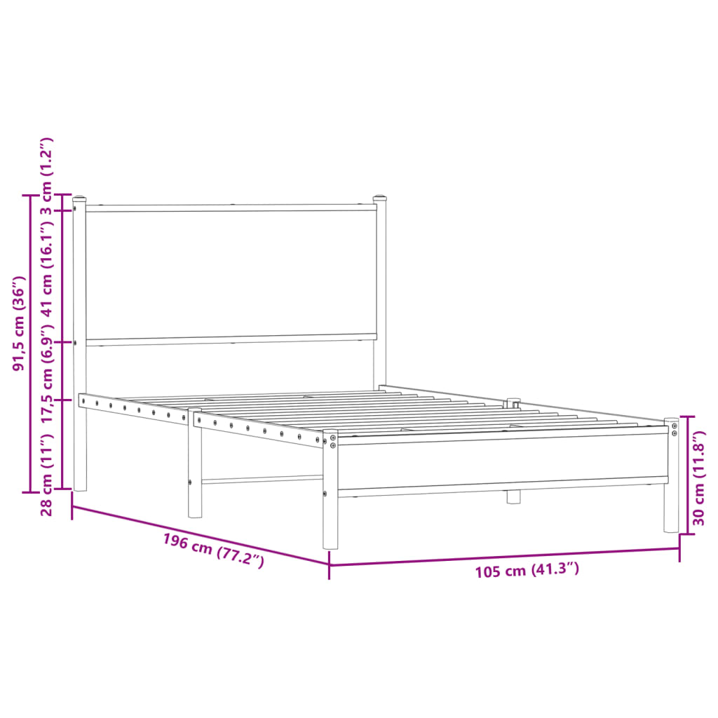 Cadre de lit en métal sans matelas chêne marron 100x190 cm - XIOS
