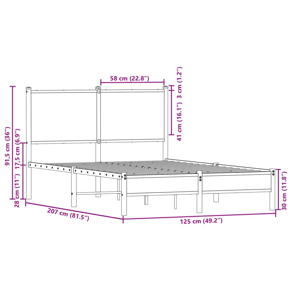 Cadre de lit en métal sans matelas chêne marron 120x200 cm - XIOS