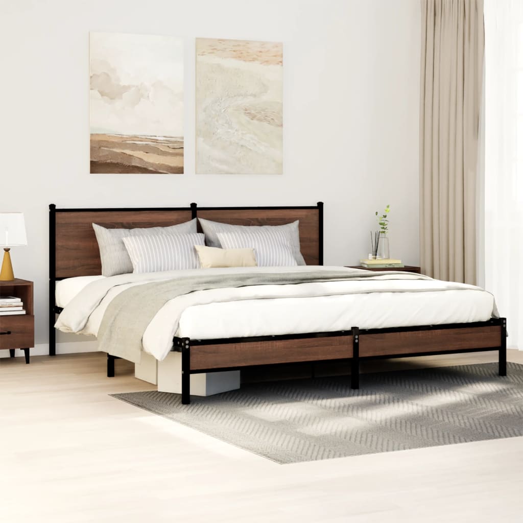 Cadre de lit en métal sans matelas chêne marron 160x200 cm - XIOS