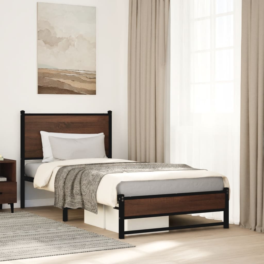 Cadre de lit en métal sans matelas chêne marron 75x190 cm - XIOS