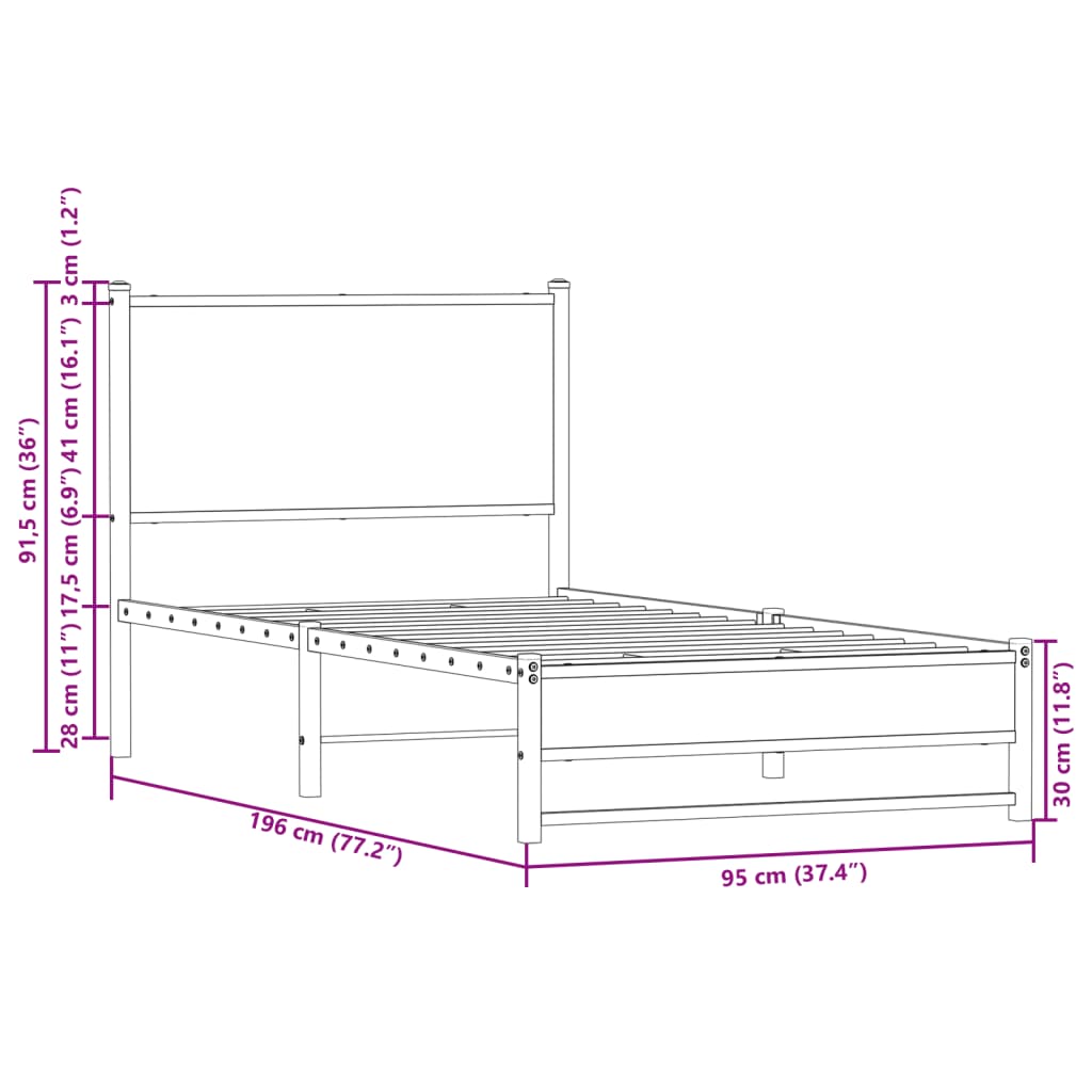 Cadre de lit en métal sans matelas chêne marron 90x190 cm - XIOS
