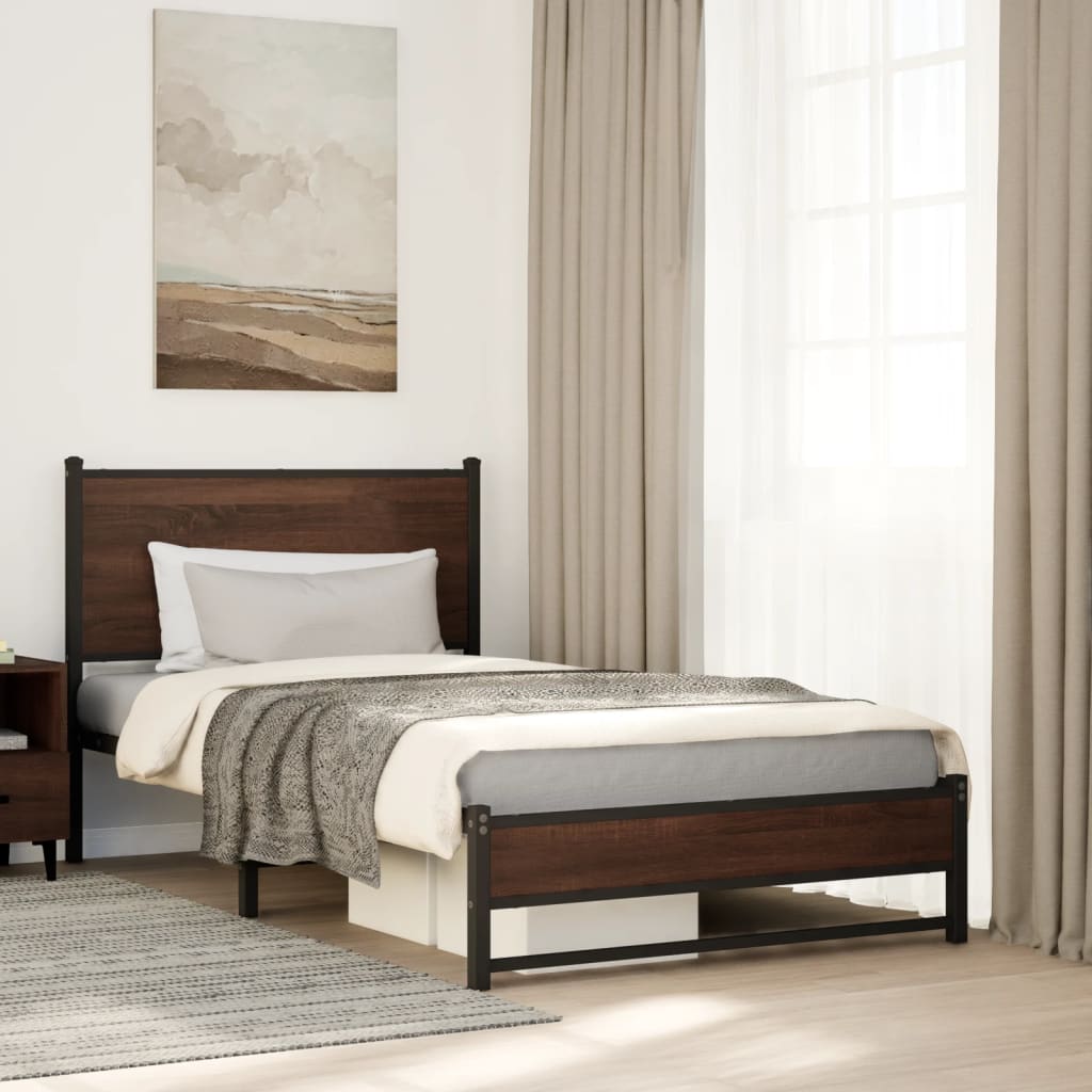 Cadre de lit en métal sans matelas chêne marron 100x190 cm - XIOS