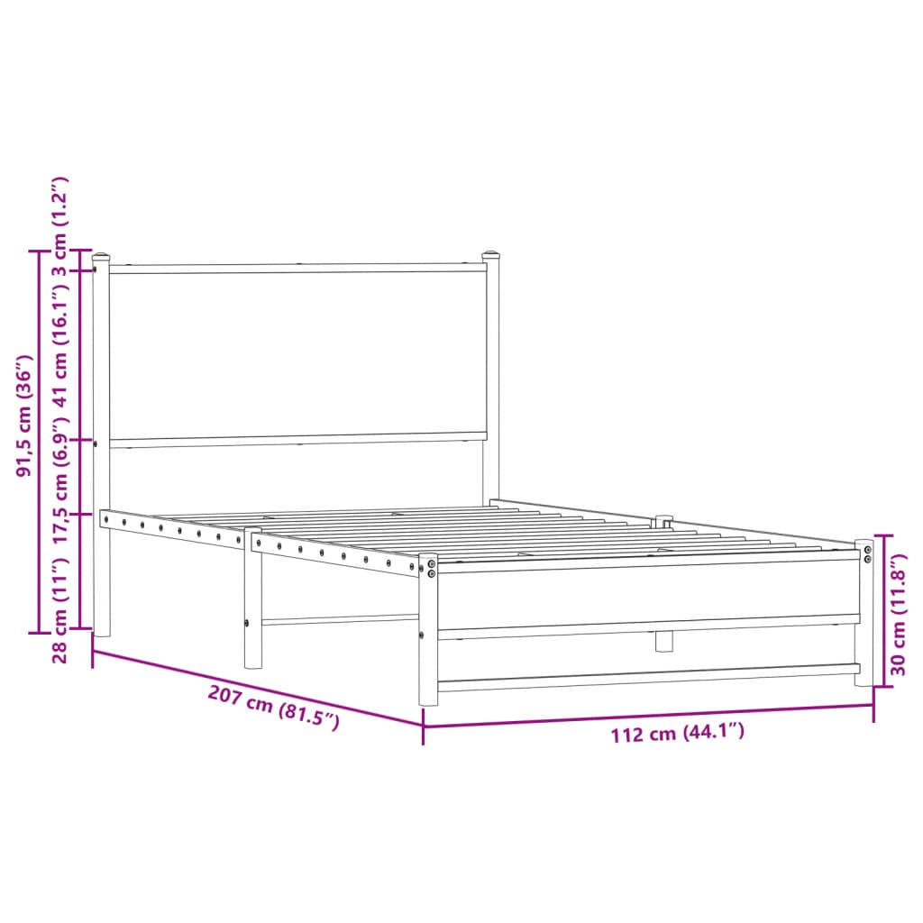Cadre de lit en métal sans matelas chêne marron 107x203 cm - XIOS