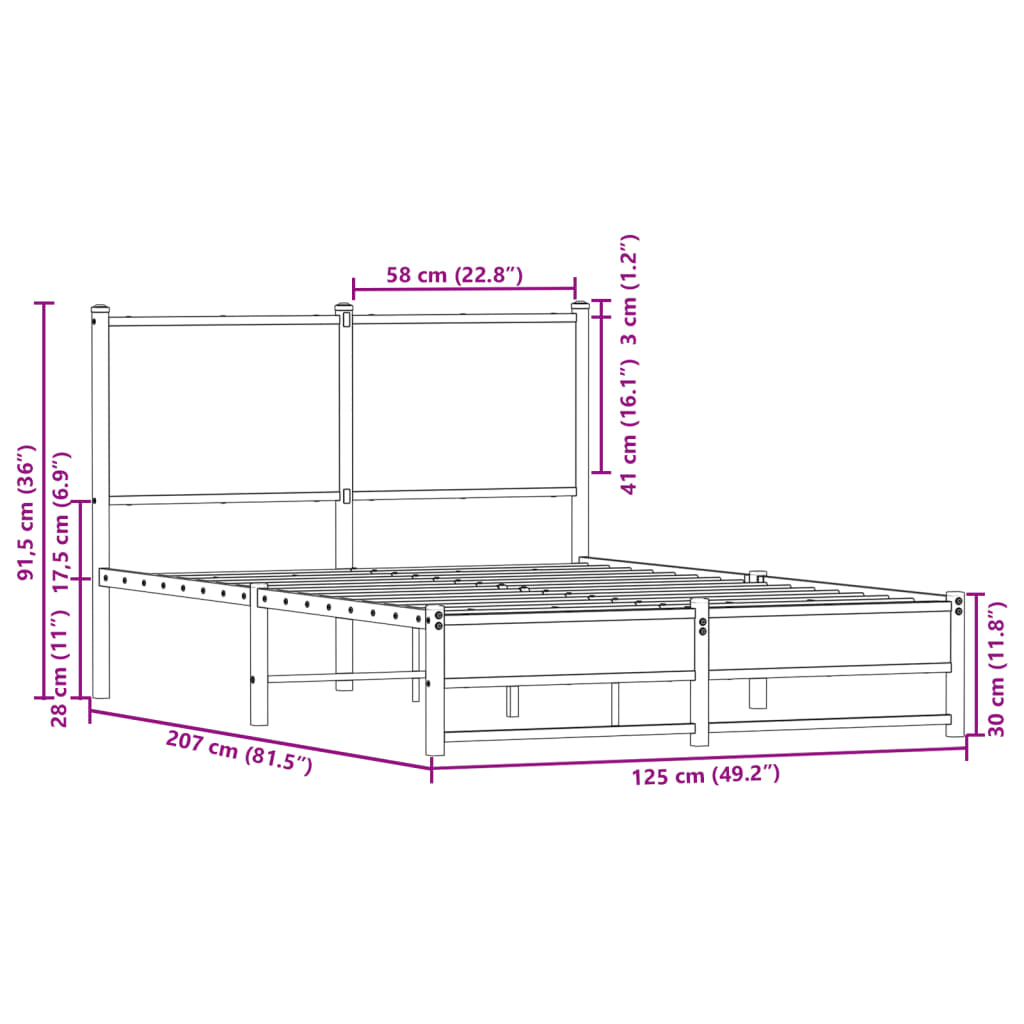Cadre de lit en métal sans matelas chêne marron 120x200 cm - XIOS