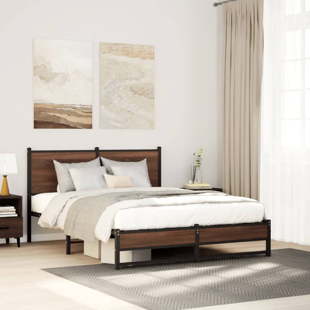 Cadre de lit en métal sans matelas chêne marron 140x190 cm - XIOS