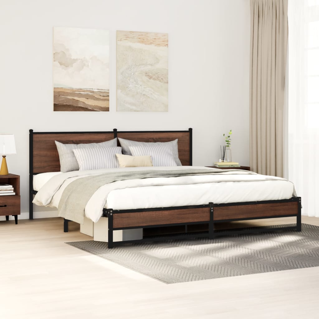 Cadre de lit en métal sans matelas chêne marron 160x200 cm - XIOS