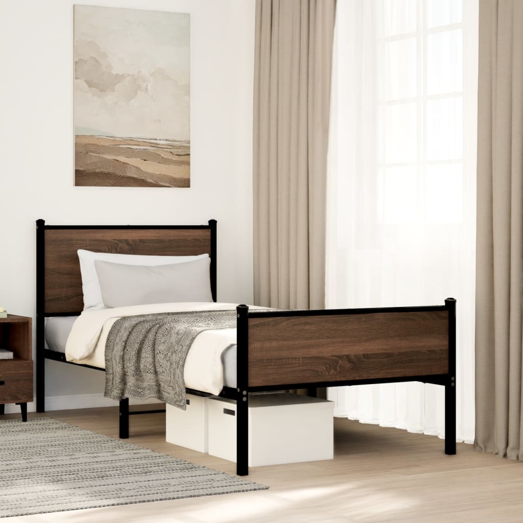 Cadre de lit en métal sans matelas chêne marron 90x200 cm - XIOS
