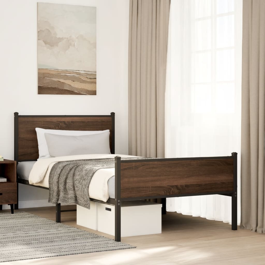 Cadre de lit en métal sans matelas chêne marron 100x190 cm - XIOS