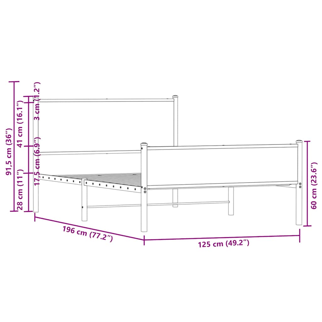 Cadre de lit en métal sans matelas chêne marron 120x190 cm - XIOS