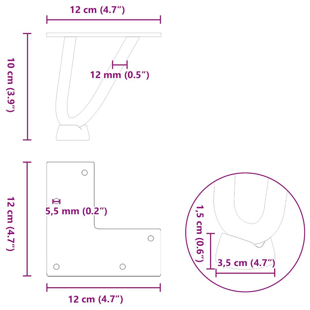 Pieds en épingle à cheveux pour table basse 4 pièces Noir 10 cm Acier massif - XIOS