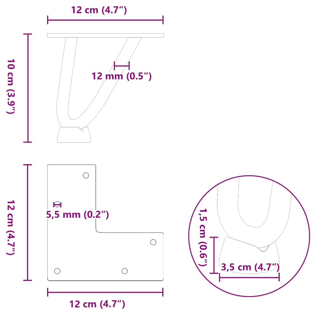 Pieds en épingle à cheveux pour table basse 4 pièces Acier naturel 10 cm Acier massif - XIOS