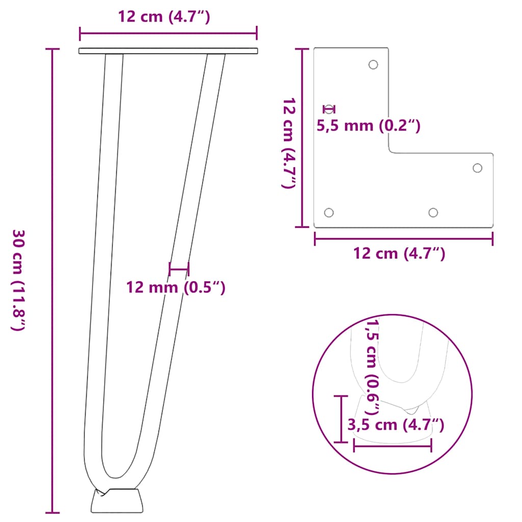 Pieds en épingle à cheveux pour table basse 4 pièces Blanc 30 cm Acier massif - XIOS