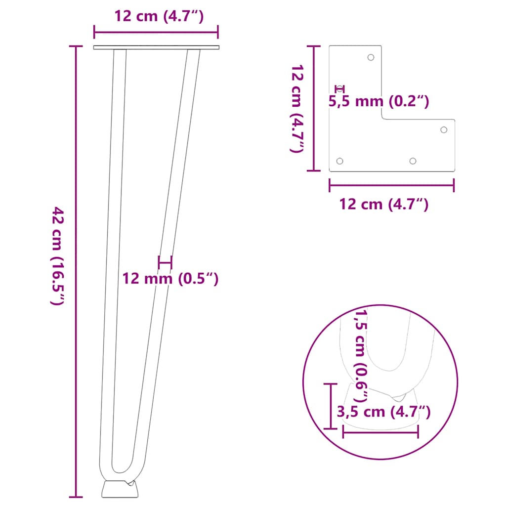 Pieds en épingle à cheveux pour table basse 4 pièces Blanc 42 cm Acier massif - XIOS