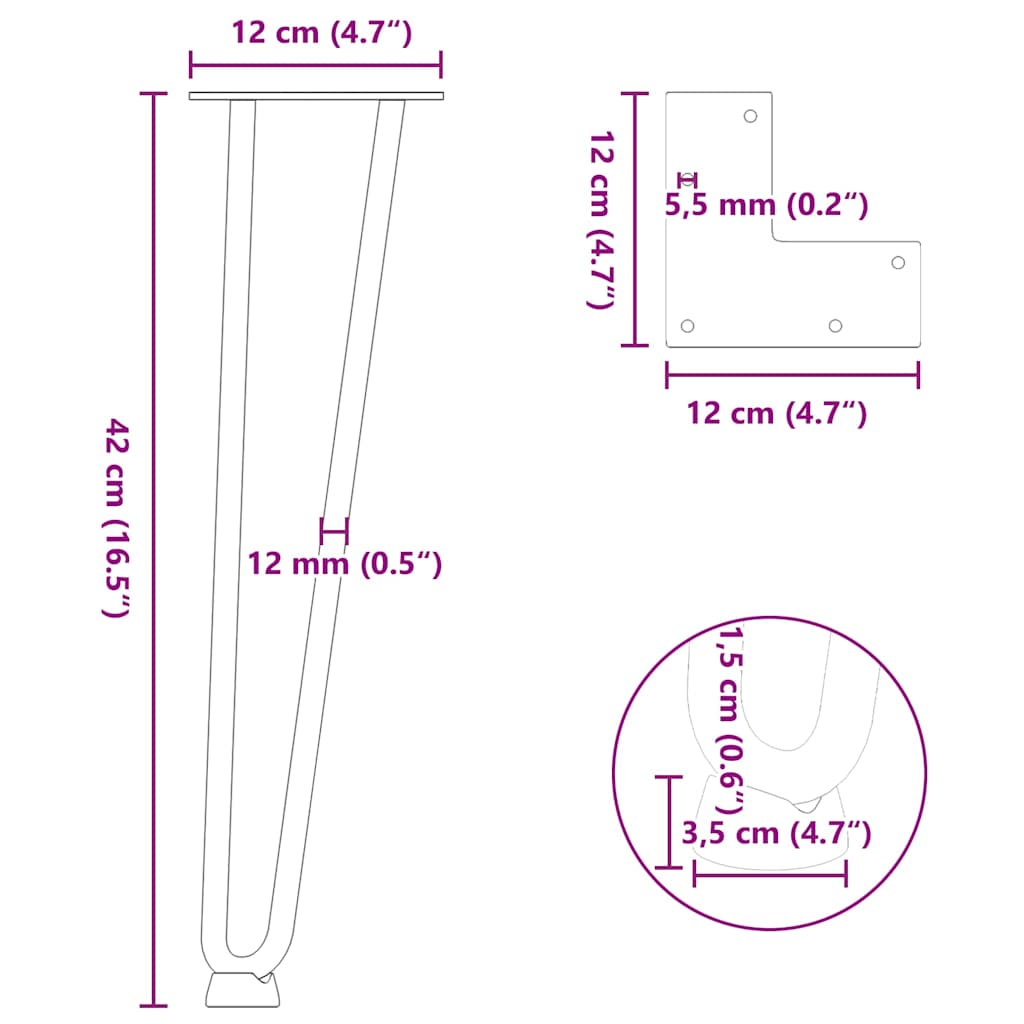 Pieds en épingle à cheveux pour table basse 4 pièces Anthracite 42 cm Acier massif - XIOS