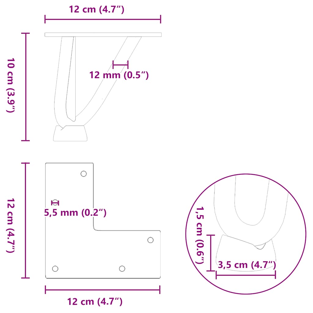 Pieds en épingle à cheveux pour table basse 4 pièces Noir 10 cm Acier massif - XIOS