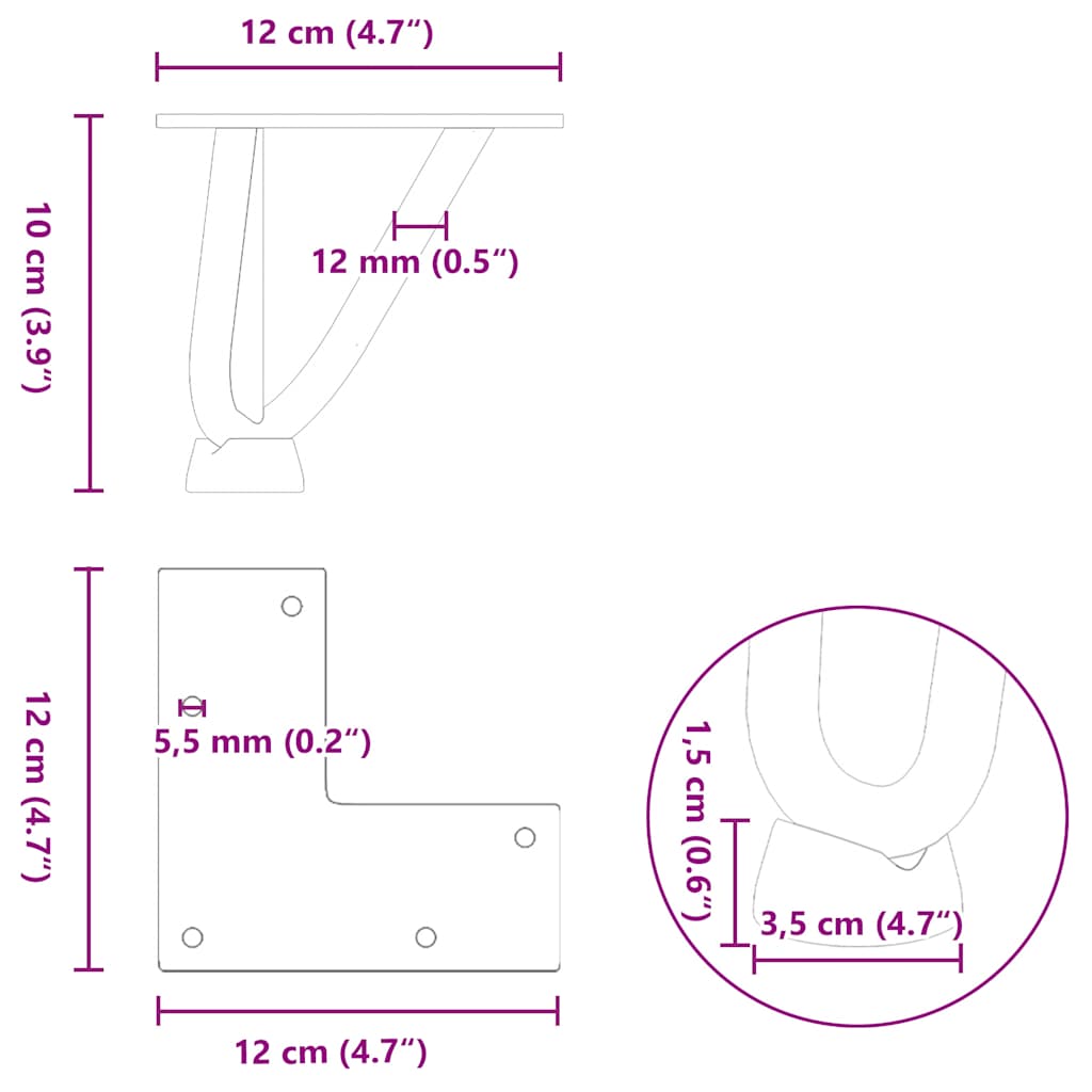 Pieds en épingle à cheveux pour table basse 4 pièces Acier naturel 10 cm Acier massif - XIOS