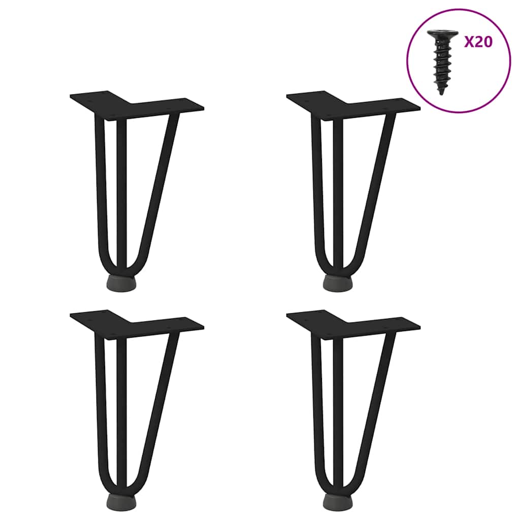 Pieds en épingle à cheveux pour table basse 4 pièces Noir 20 cm Acier massif - XIOS