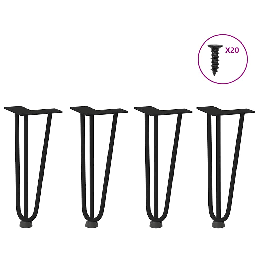 Pieds en épingle à cheveux pour table basse 4 pièces Noir 30 cm Acier massif - XIOS