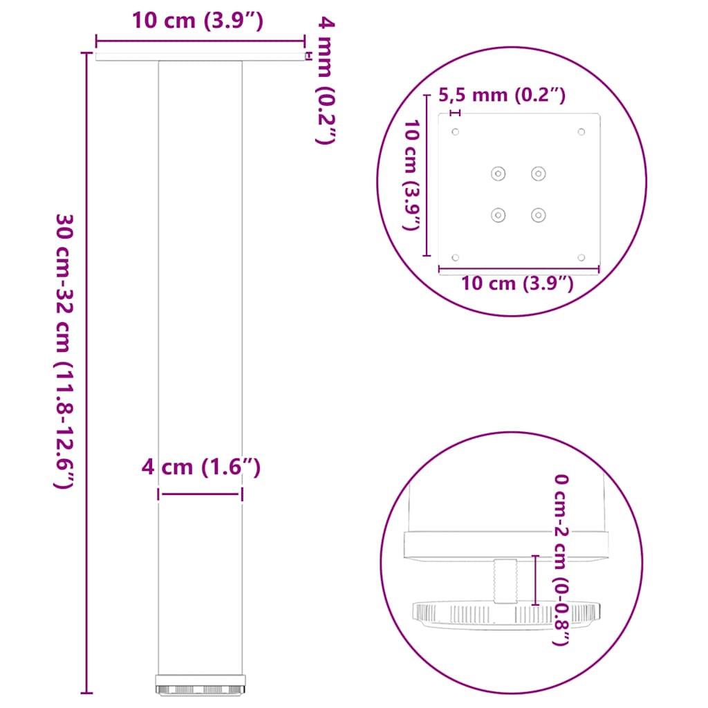 Pieds de table basse 4 pièces Anthracite 30-32 cm Acier - XIOS