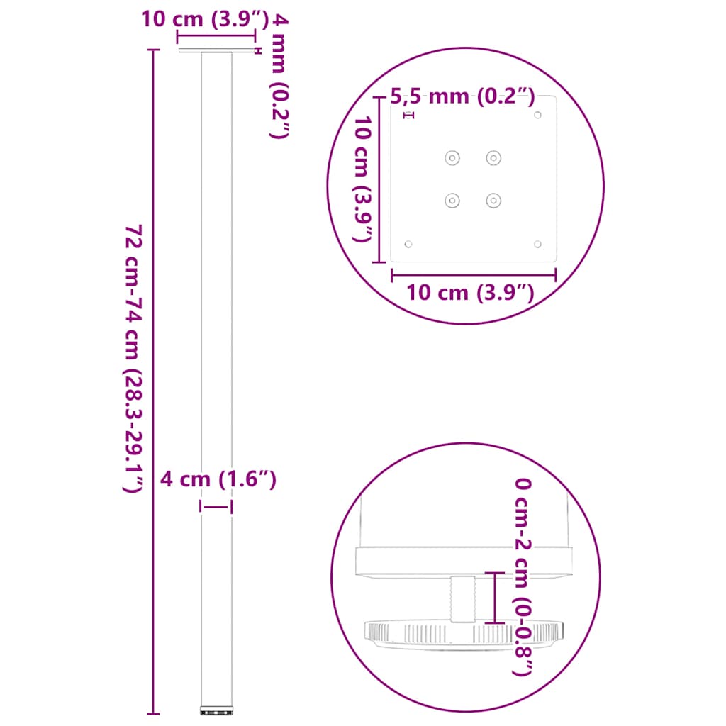 Pieds de table console 4 pièces Blanc 72-74 cm Acier - XIOS