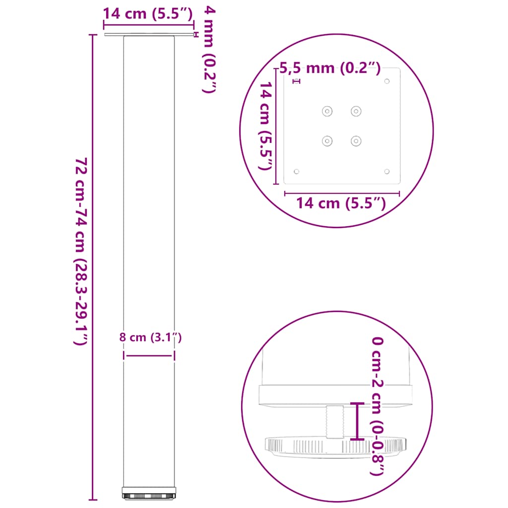 Pieds de table console 4 pièces Blanc 72-74 cm Acier - XIOS