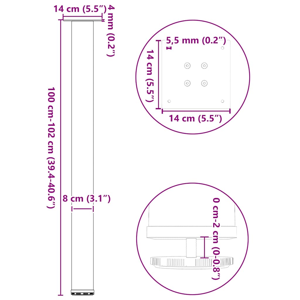 Pieds de table de bar 4 pièces Blanc 100-102 cm Acier - XIOS