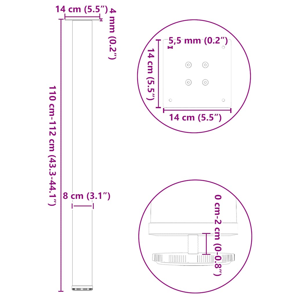 Pieds de table de bar 4 pièces Blanc 110-112 cm Acier - XIOS