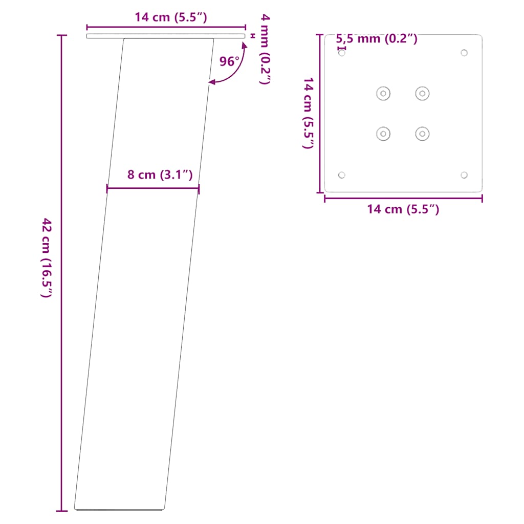 Pieds de table basse 4 pièces Anthracite 42 cm Acier - XIOS
