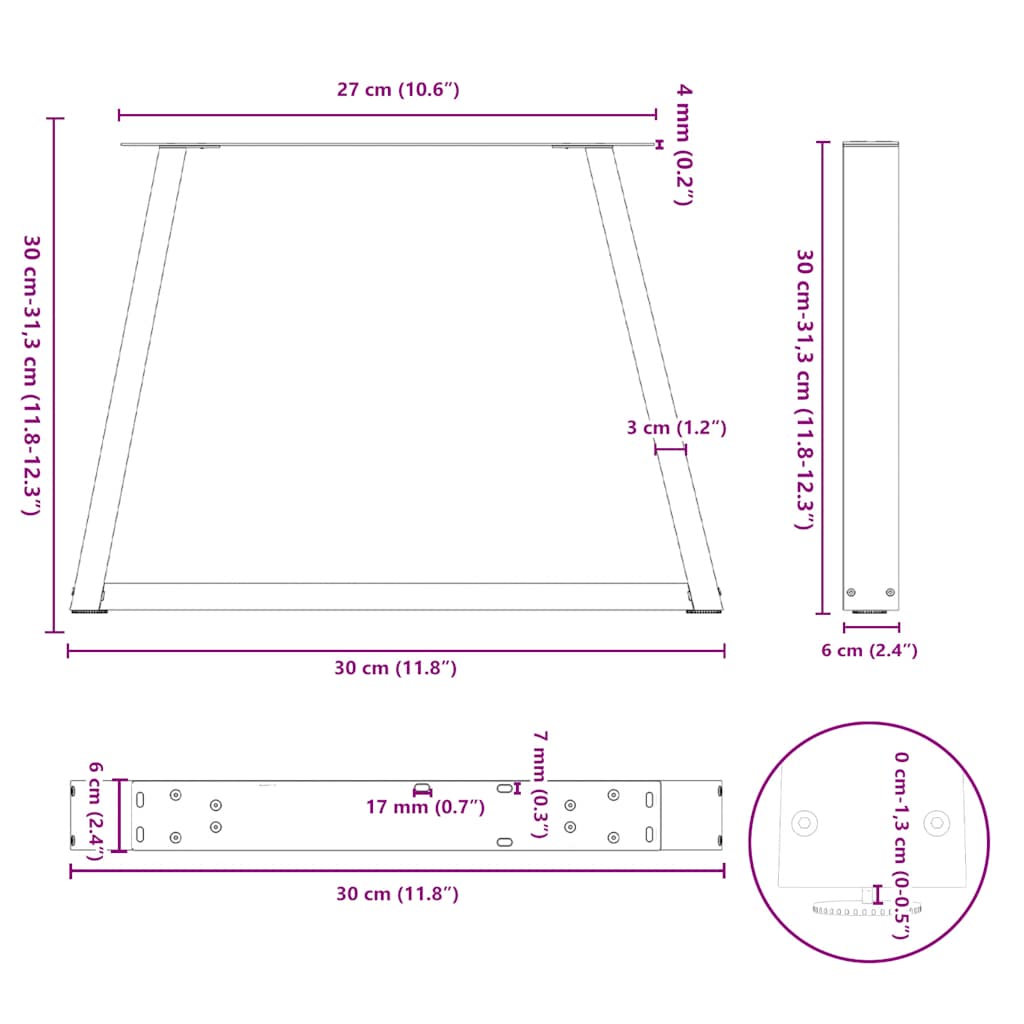 Pieds de table basse en V 2 pièces Noir 30 x (30-31,3) cm Acier - XIOS