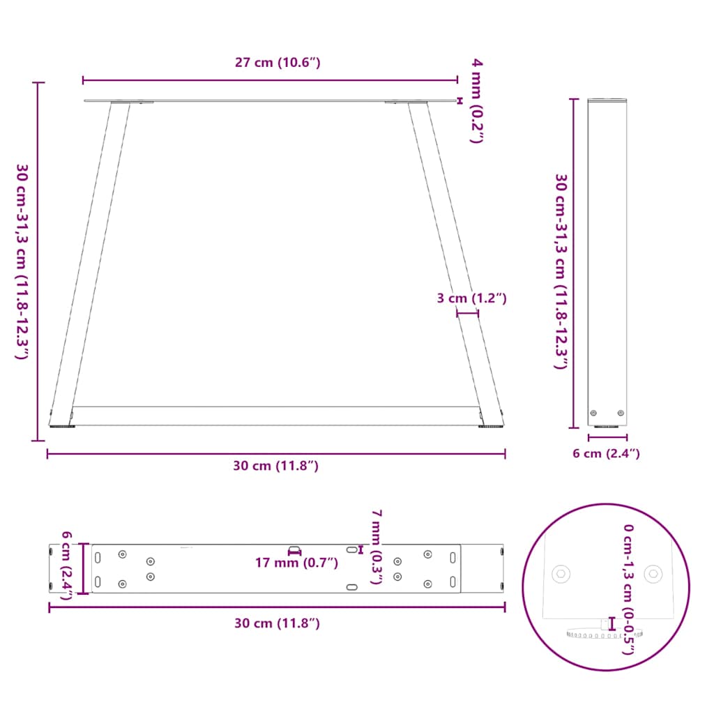 Pieds de table basse en forme de V, 2 pièces, anthracite, 30 x (30-31,3) cm, acier - XIOS